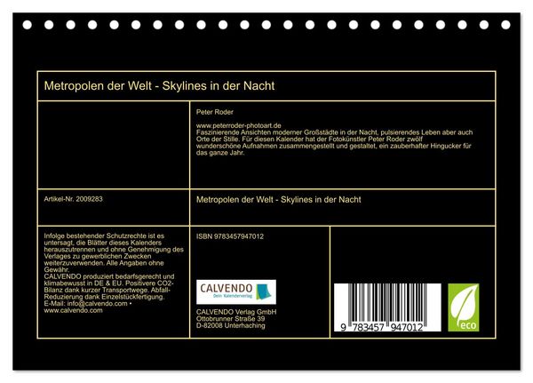 Produktbild: Metropolen der Welt - Skylines in der Nacht (Tischkalender 2026 DIN A5 quer), CALVENDO Monatskalender