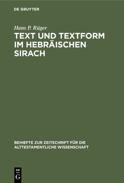 Produktbild: Text und Textform im hebr&auml;ischen Sirach