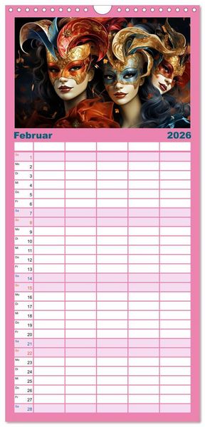 Produktbild: Familienplaner 2026 - MASKEN - poetisch und vertr&auml;umt mit 5 Spalten (Wandkalender, 21 x 45 cm) CALVENDO