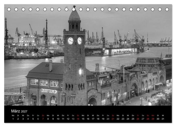 Produktbild: Hamburg monochrome Impressionen (Tischkalender 2027 DIN A5 quer), CALVENDO Monatskalender