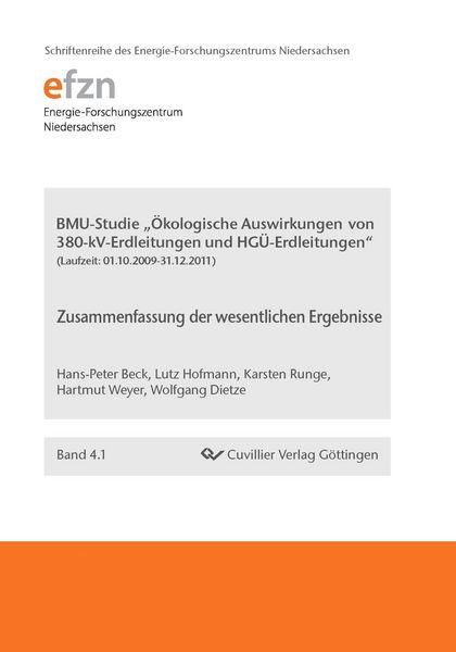 Produktbild: BMU-Studie "&Ouml;kologische Auswirkungen von 380-kV-Erdleitungen und HG&Uuml;-Erdleitungen"