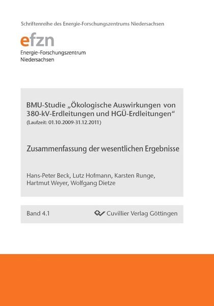 Produktbild: BMU-Studie "&Ouml;kologische Auswirkungen von 380-kV-Erdleitungen und HG&Uuml;-Erdleitungen". Zusammenfassung der wesentlichen Ergebnisse