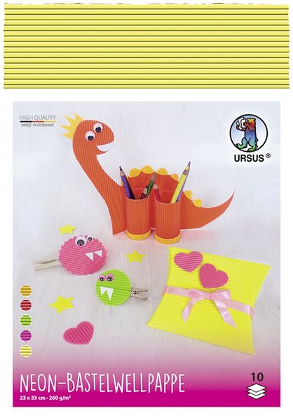 Produktbild: URSUS Basispapiere Neon-Bastelwellpappe, 23 x 33 cm, 10 Blatt