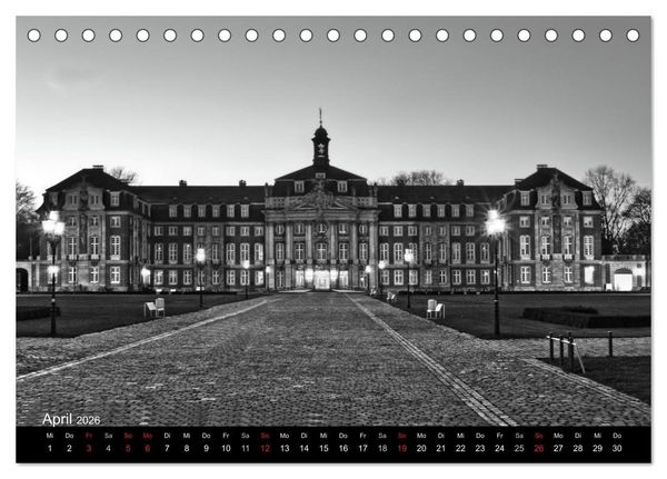 Produktbild: M&uuml;nster in schwarz-wei&szlig; gesehen (Tischkalender 2026 DIN A5 quer), CALVENDO Monatskalender