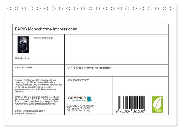 Produktbild: PARIS Monochrome Impressionen (Tischkalender 2026 DIN A5 quer), CALVENDO Monatskalender