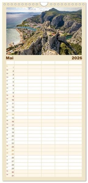 Produktbild: Familienplaner 2026 - Kroatien von oben mit 5 Spalten (Wandkalender, 21 x 45 cm) CALVENDO