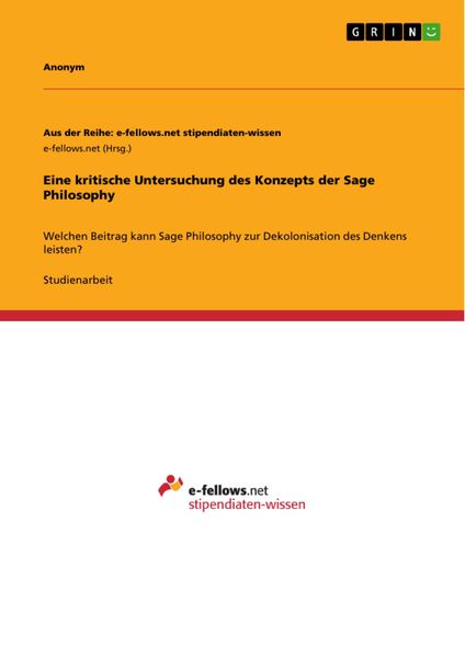 Produktbild: Eine kritische Untersuchung des Konzepts der Sage Philosophy