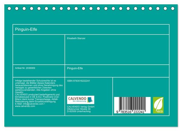 Produktbild: Pinguin-Elfe (Tischkalender 2026 DIN A5 quer), CALVENDO Monatskalender