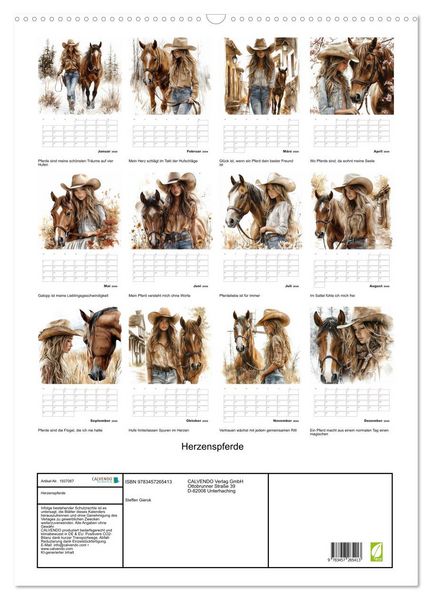 Produktbild: Herzenspferde (Wandkalender 2026 DIN A2 hoch), CALVENDO Monatskalender