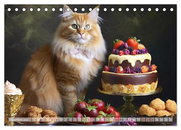 Produktbild: S&uuml;&szlig;e Naschkatzen - Pelzige Leckerm&auml;ulchen zwischen s&uuml;&szlig;en Desserts und Torten (Tischkalender 2026 DIN A5 quer), CALVENDO Monatskalender