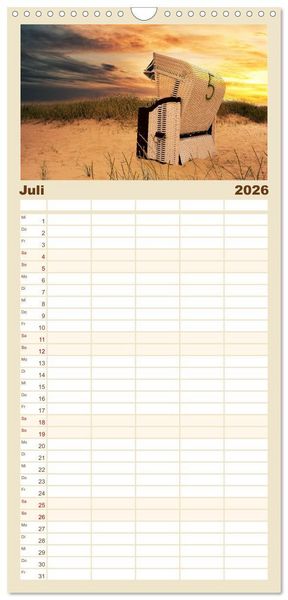Produktbild: Familienplaner 2026 - Traumhafte Sonnenunterg&auml;nge an der Nordsee mit 5 Spalten (Wandkalender, 21 x 45 cm) CALVENDO