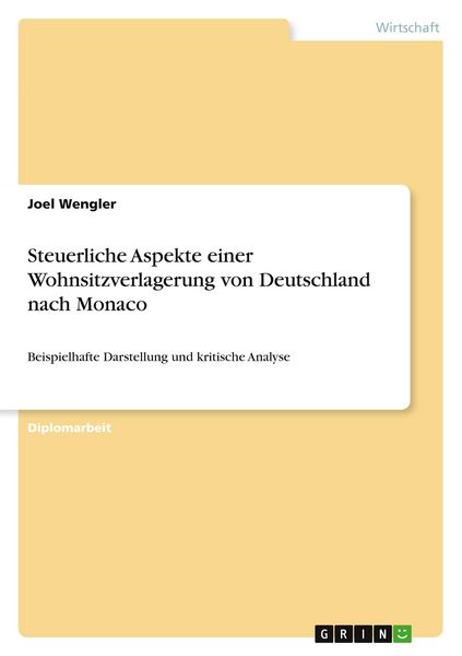 Produktbild: Steuerliche Aspekte einer Wohnsitzverlagerung von Deutschland nach Monaco