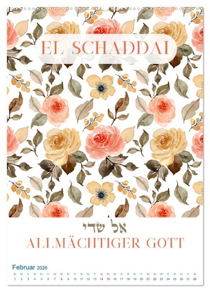 Produktbild: Hebr&auml;ische Namen Gottes aus der Torah (Wandkalender 2026 DIN A2 hoch), CALVENDO Monatskalender
