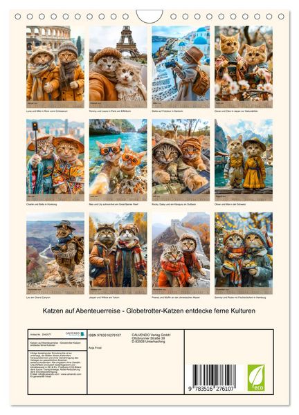 Produktbild: Katzen auf Abenteuerreise - Globetrotter-Katzen entdecke ferne Kulturen (Wandkalender 2026 DIN A4 hoch), CALVENDO Monatskalender