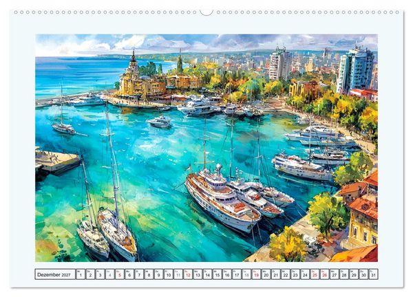 Produktbild: Bulgarien. K&uuml;nstlerische Aquarelle zwischen Altstadt und Meer (hochwertiger Premium Wandkalender 2027 DIN A2 quer), Kunstdruck in Hochglanz