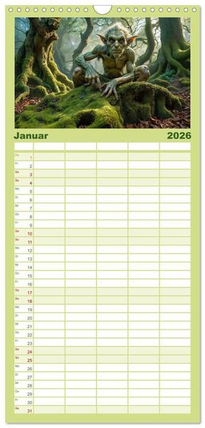 Produktbild: Familienplaner 2026 - Keltische Legenden - Die kleinen Wesen der Natur mit 5 Spalten (Wandkalender, 21 x 45 cm) CALVENDO
