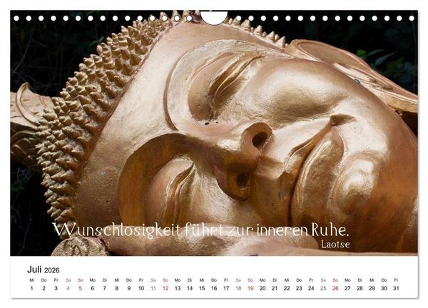 Produktbild: Reisefreu(n)de: Leben in Harmonie - buddhistische Zitate (Wandkalender 2026 DIN A4 quer), CALVENDO Monatskalender