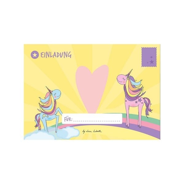 Produktbild: 12 Einladungskarten Geburtstag Einhorn (Handgemachte Einladungskarten Kindergeburtstag inkl. 12 liebevollen Hand designten Briefumschl&auml;gen)