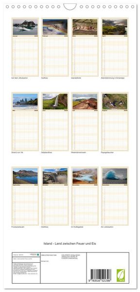Produktbild: Familienplaner 2026 - Island - Land zwischen Feuer und Eis mit 5 Spalten (Wandkalender, 21 x 45 cm) CALVENDO