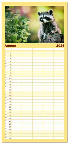 Produktbild: Familienplaner 2026 - Frech, flauschig, fantastisch - Der Waschb&auml;ren-Kalender mit 5 Spalten (Wandkalender, 21 x 45 cm) CALVENDO