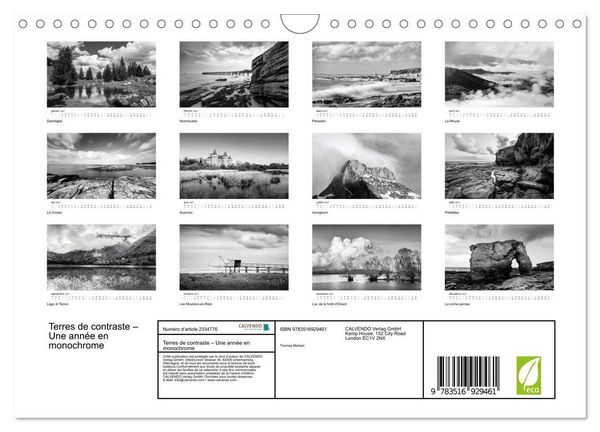 Produktbild: Terres de contraste &ndash; Une ann&eacute;e en monochrome (Calendrier mural 2027 DIN A4 vertical), CALVENDO calendrier mensuel