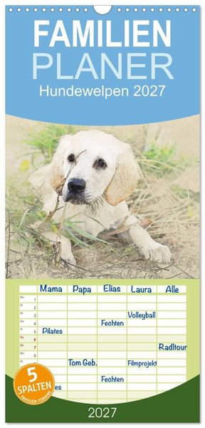 Produktbild: Familienplaner 2027 - Hundewelpen 2027 mit 5 Spalten (Wandkalender, 21 x 45 cm) CALVENDO