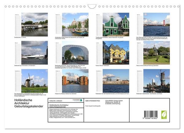 Produktbild: Holl&auml;ndische Architektur Geburtstagskalender (Wandkalender 2027 DIN A3 quer), CALVENDO Monatskalender