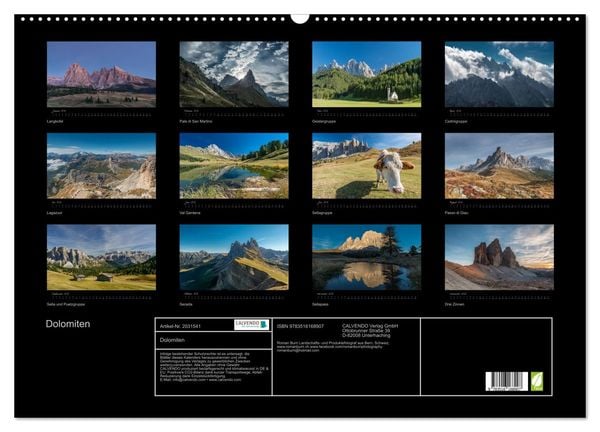 Produktbild: Dolomiten (Wandkalender 2026 DIN A2 quer), CALVENDO Monatskalender