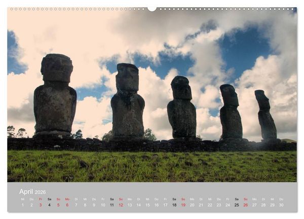 Produktbild: MOAI - steinerne W&auml;chter der Osterinsel (hochwertiger Premium Wandkalender 2026 DIN A2 quer), Kunstdruck in Hochglanz