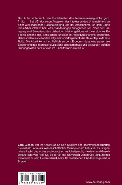 Produktbild: Die Rechtsnatur des Interessenausgleichs gem. &sect; 112 I 1 BetrVG