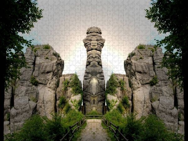Produktbild: CALVENDO Puzzle Spiegelwelten - W&auml;chter Externsteine | 1000 Teile Lege-Gr&ouml;&szlig;e 64x48cm Foto-Puzzle f&uuml;r gl&uuml;ckliche Stunden
