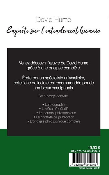 Produktbild: Enqu&ecirc;te sur l'entendement humain de David Hume (fiche de lecture et analyse compl&egrave;te de l'oeuvre)