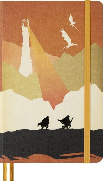 Produktbild: Moleskine Der Herr der Ringe Premium Box, Notizbuch L/A5, liniert, fester Einband, Kaweco Gelroller, der Herr der Ringe Pins (2er-Set), wiederverwendbare thematische Box
