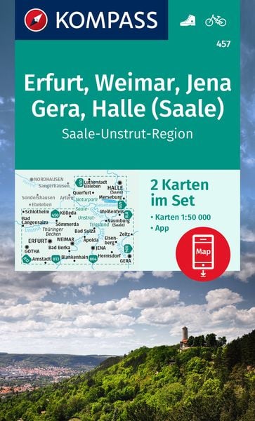 Produktbild: KOMPASS Wanderkarten-Set 457 Erfurt, Weimar, Jena, Gera, Halle (Saale) (2 Karten) 1:50.000