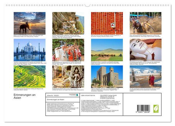 Produktbild: Erinnerungen an Asien (hochwertiger Premium Wandkalender 2026 DIN A2 quer), Kunstdruck in Hochglanz