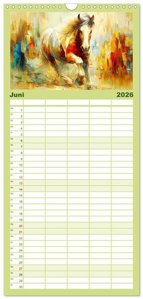 Produktbild: Familienplaner 2026 - Im Glanz der Pferde. Edle Sch&ouml;nheiten in moderner &Ouml;loptik mit 5 Spalten (Wandkalender, 21 x 45 cm) CALVENDO