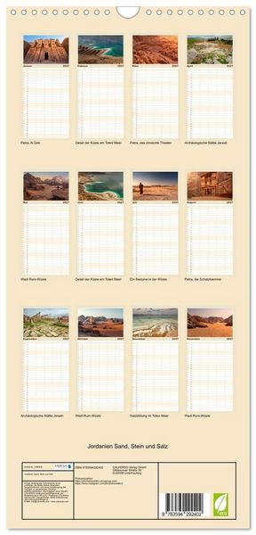 Produktbild: Familienplaner 2027 - Jordanien Sand, Stein und Salz mit 5 Spalten (Wandkalender, 21 x 45 cm) CALVENDO