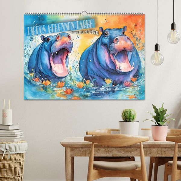 Produktbild: Hippos bekennen Farbe - kunterbunter Nilpferdspa&szlig; (Wandkalender 2026 DIN A2 quer), CALVENDO Monatskalender