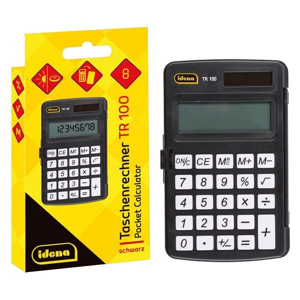 Idena Taschenrechner TR100 solar schwarz 8stelliges Display