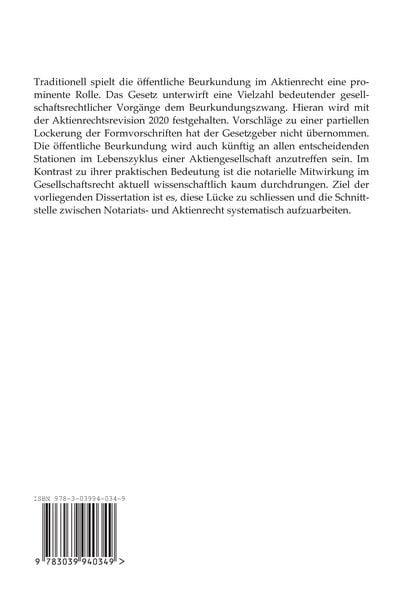 Produktbild: Die &ouml;ffentliche Beurkundung im Aktienrecht