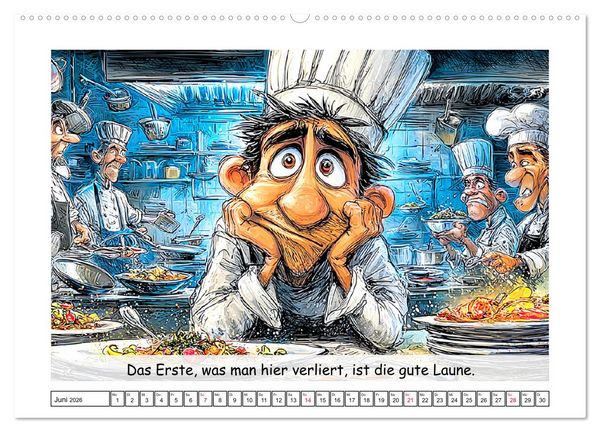 Produktbild: Gro&szlig;k&uuml;che au&szlig;er Kontrolle. Spa&szlig; mit hei&szlig;en T&ouml;pfen und lustigen Spr&uuml;chen (hochwertiger Premium Wandkalender 2026 DIN A2 quer), Kunstdruck in Hochglanz