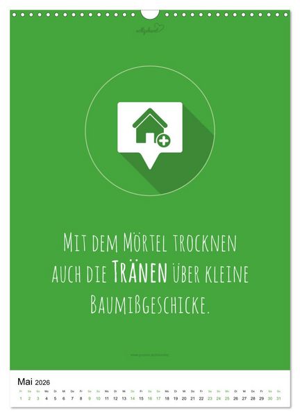 Produktbild: vollgeherzt: Der besondere Kalender f&uuml;r Bauherren mit motivierenden Hausbauzitaten (Wandkalender 2026 DIN A3 hoch), CALVENDO Monatskalender