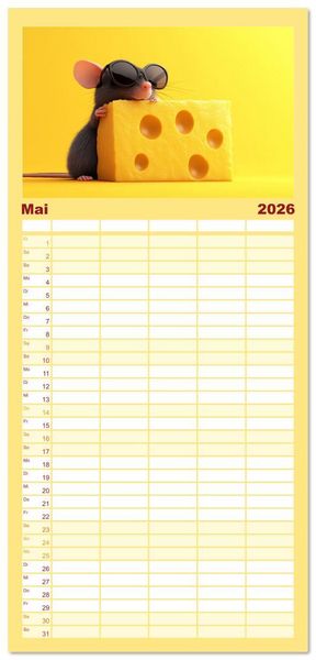 Produktbild: Familienplaner 2026 - M&auml;use w&uuml;rden K&auml;se kaufen mit 5 Spalten (Wandkalender, 21 x 45 cm) CALVENDO
