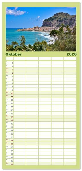 Produktbild: Familienplaner 2026 - Sizilien &ndash; von Cefal&ugrave; bis Trapani mit 5 Spalten (Wandkalender, 21 x 45 cm) CALVENDO