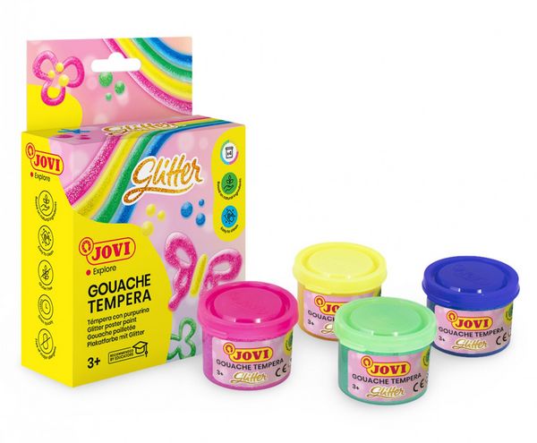 Produktbild: JOVI Gouache Tempera Plakatfarbe, GLITTER-Farben, 4 Dosen 35 ml