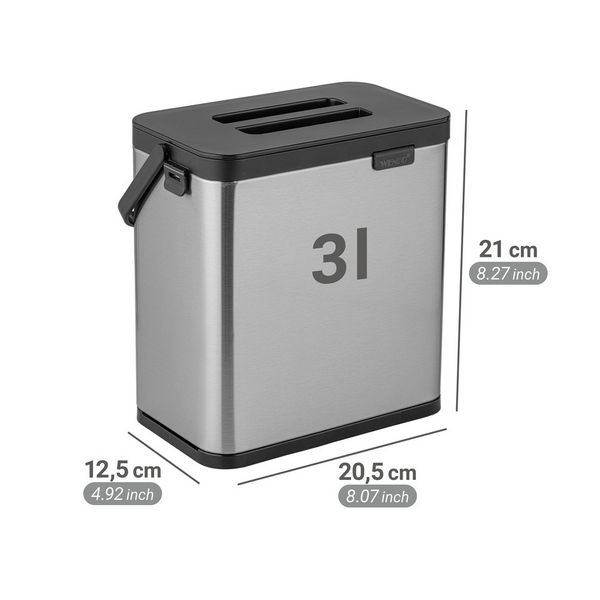 Produktbild: Abfallsammler Mod. Colin 3L, silber matt/schwarz, Edelstahl/Kunststoff, mit Anti-Fingerprint-Finish