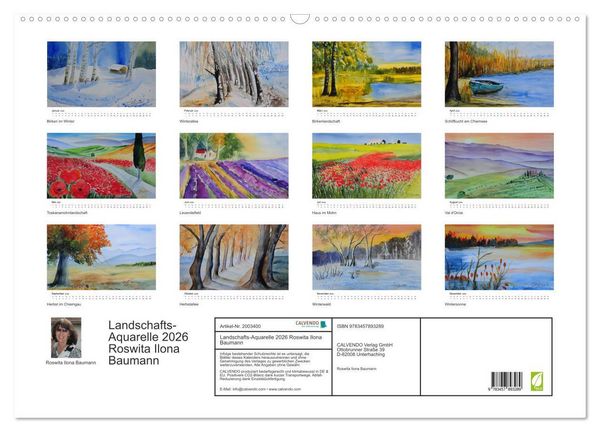 Produktbild: Landschafts-Aquarelle 2026 Roswita Ilona Baumann (Wandkalender 2026 DIN A2 quer), CALVENDO Monatskalender