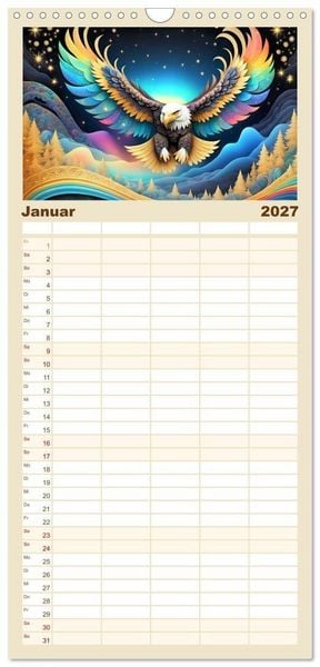 Produktbild: Familienplaner 2027 - Tiere aus Regenbogenfarben mit 5 Spalten (Wandkalender, 21 x 45 cm) CALVENDO