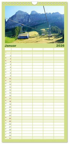 Produktbild: Familienplaner 2026 - Wandern im Rosengarten und Latemar mit 5 Spalten (Wandkalender, 21 x 45 cm) CALVENDO