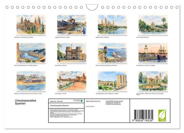 Produktbild: Urlaubsparadies Spanien (Wandkalender 2026 DIN A4 quer), CALVENDO Monatskalender